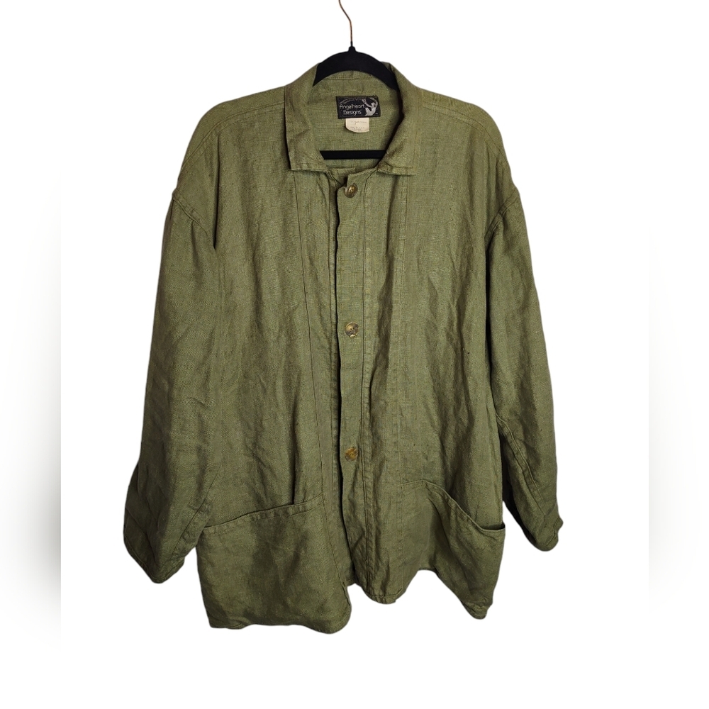 Vintage Angelheart Designs Linen Lagenlook Oversized Green Jacket, L